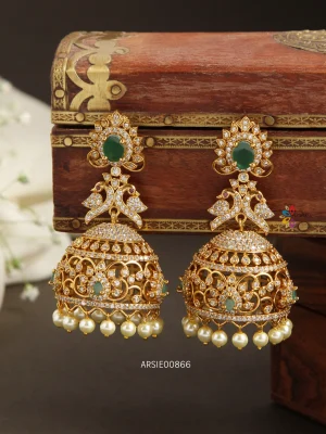 Emerald Stone Peacock Jhumka