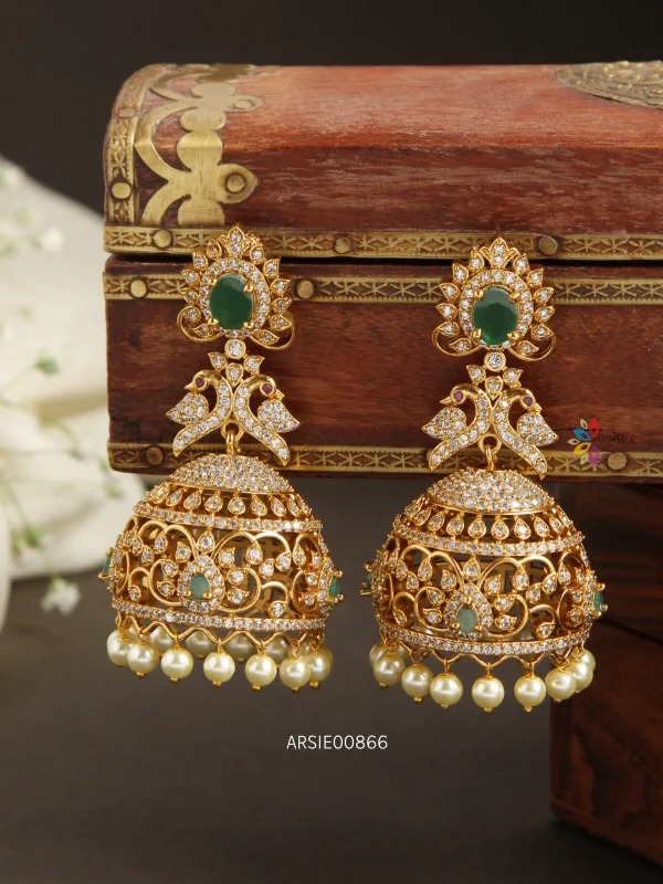 Emerald Stone Peacock Jhumka