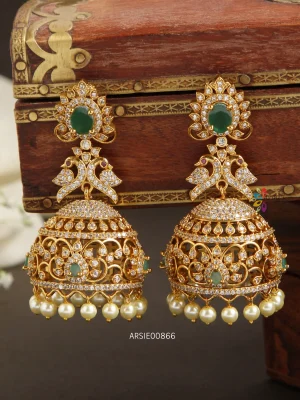 Emerald Stone Peacock Jhumka