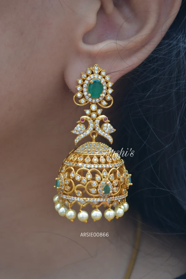 Emerald Stone Peacock Jhumka
