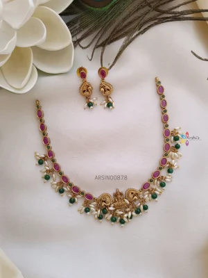 Traditional Lakshmi Pendant with Rice Pearl Necklace