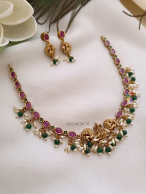 Traditional Lakshmi Pendant with Rice Pearl Necklace