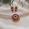 Three Layer Pearl with Stone Pendant Choker