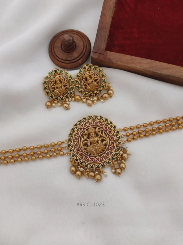 Three Layer Gold Ball Lakshmi Pendant Choker,