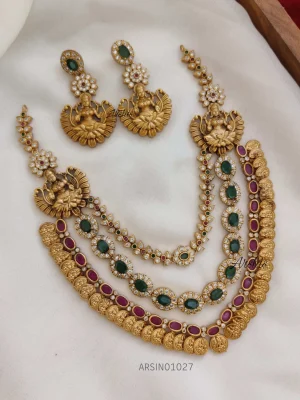 Lakshmi Coin Three Layer Stone Necklace
