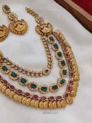 Lakshmi Coin Three Layer Stone Necklace