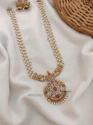 Three Layer Pearl with Stone Pendant Haram