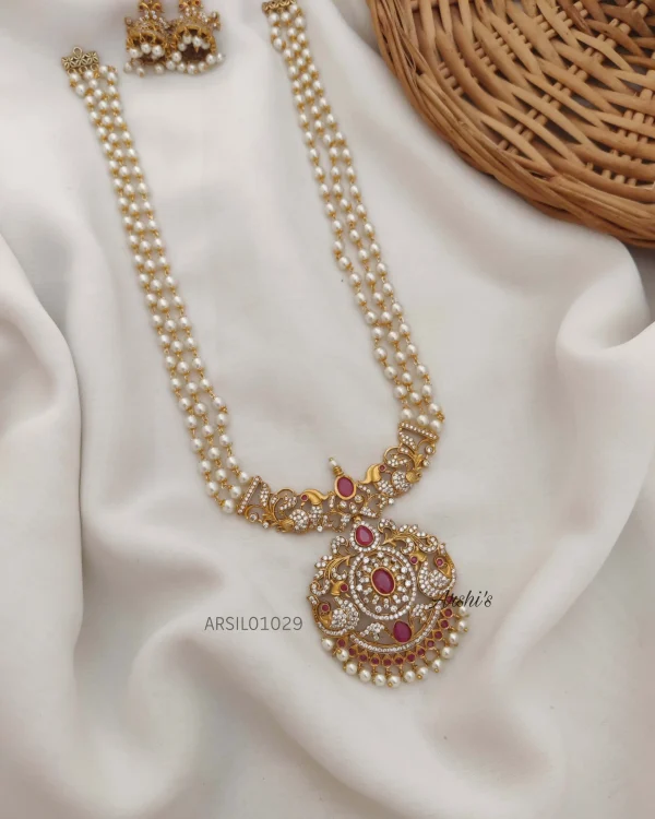 Three Layer Pearl with Stone Pendant Haram