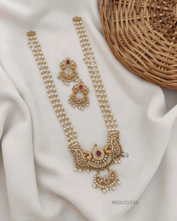 Three Layer Pearl with Peacock Pendant Haram