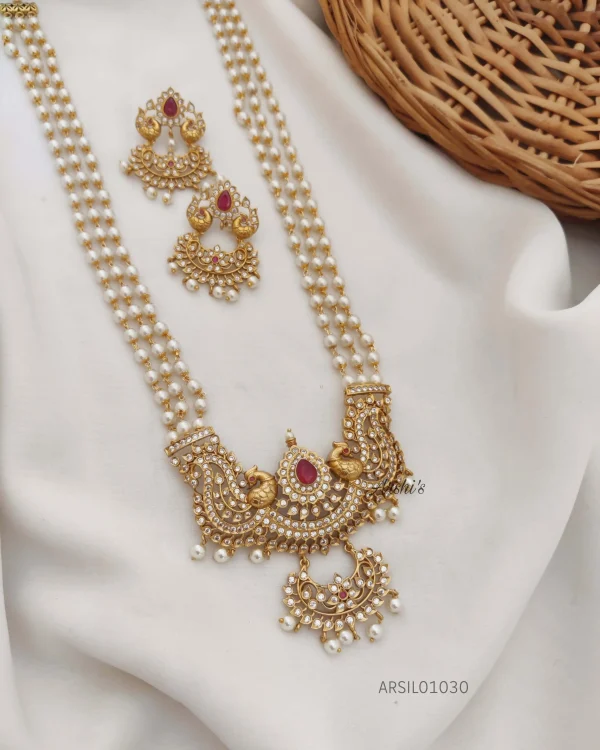 Three Layer Pearl with Peacock Pendant Haram