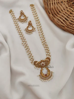 Three Layer Pearl with Chandbali Pendant Haram