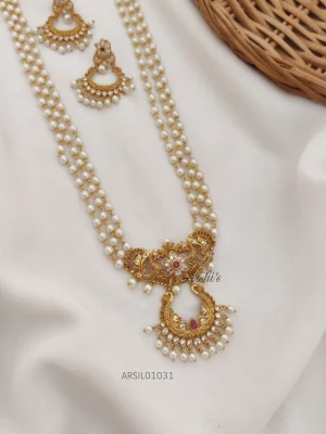 Three Layer Pearl with Chandbali Pendant Haram