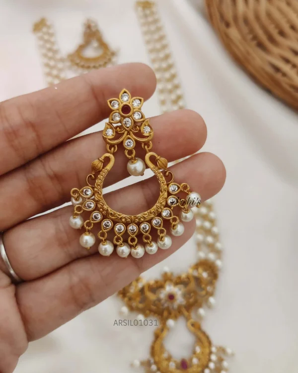 Three Layer Pearl with Chandbali Pendant Haram