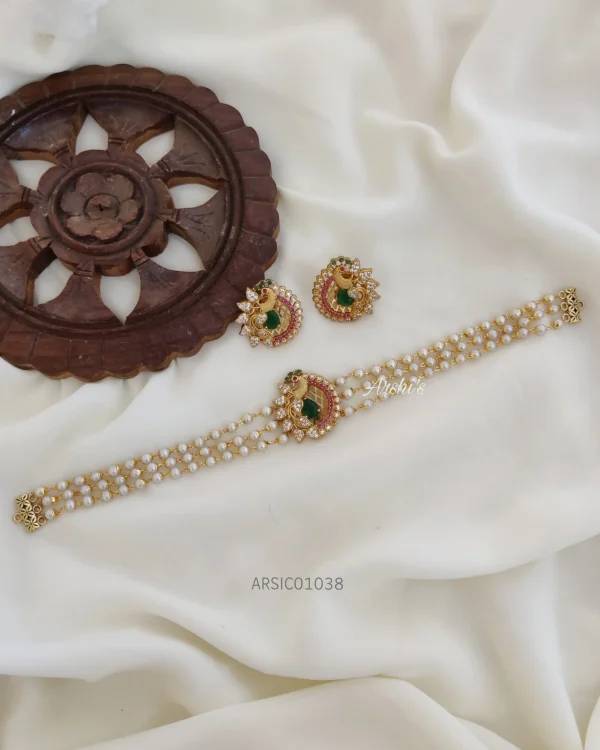 Three Layer Pearl Peacock choker