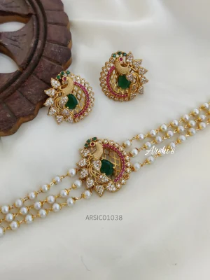 Three Layer Pearl Peacock choker