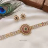 Pearl and Gold Bead Round Pendant Choker