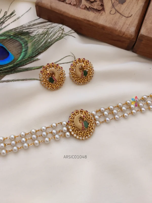 Peacock Pendant Pearl Bead Choker
