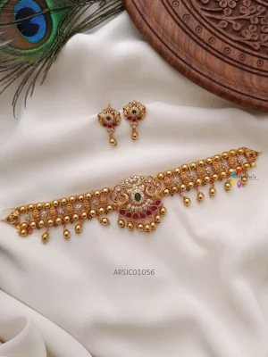 Peacock Gold Bead Drop Choker