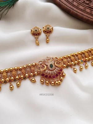 Peacock Gold Bead Drop Choker