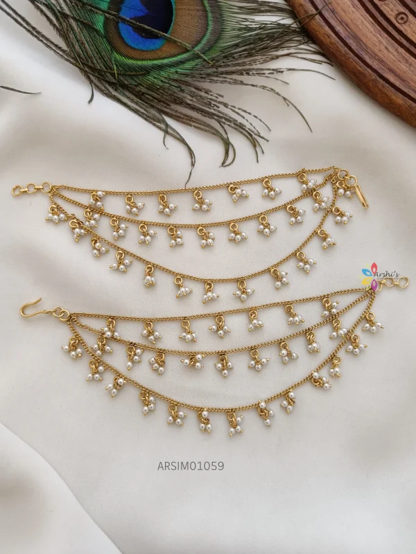 Three Layer Small Pearls Ear Chains