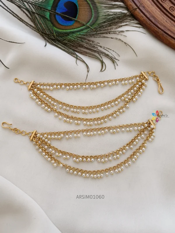 Bridal Three Layer Pearl Drop Ear Chains