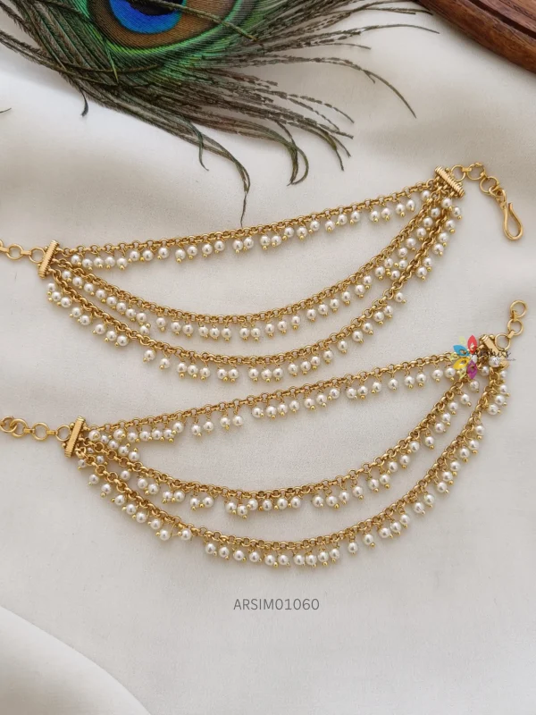 Bridal Three Layer Pearl Drop Ear Chains