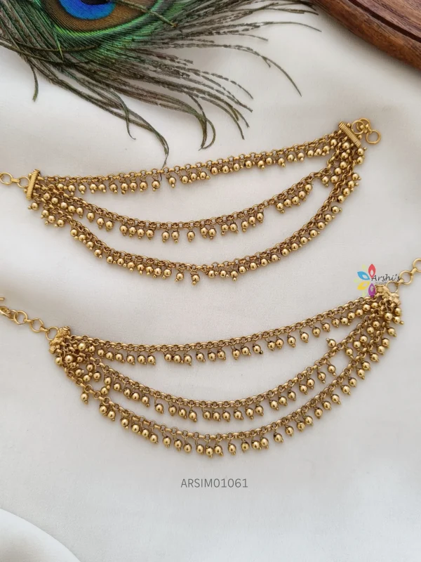 Traditional Three Layer Gold Bead Ear Chains