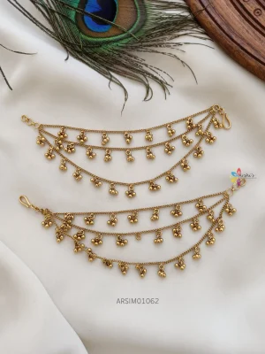 Three Layer Small Gold Bead Ear Chains