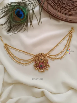 Peacock Design Hair Brooch with Pearl Layer Chain