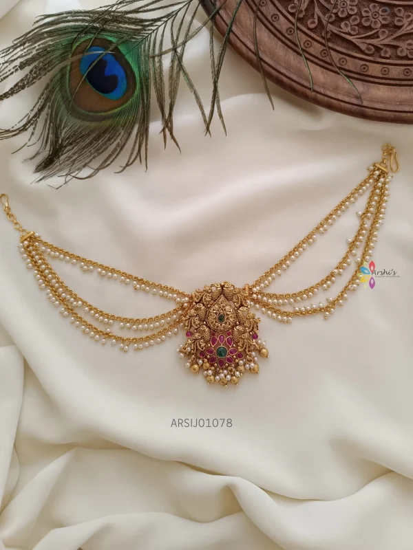 Peacock Design Hair Brooch with Pearl Layer Chain