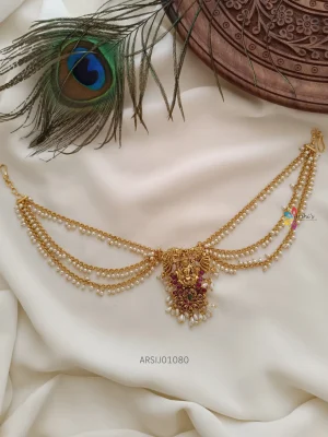 Traditional Hair Brooch with Pearl Layer Chain