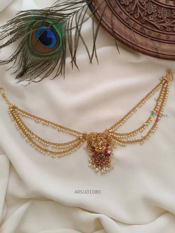 Traditional Hair Brooch with Pearl Layer Chain