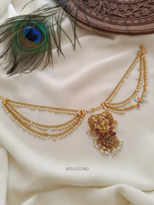 Traditional Hair Brooch with Pearl Layer Chain