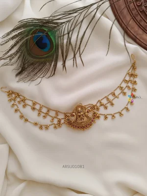 Bridal Hair Brooch with Gold Bead Layer Chain