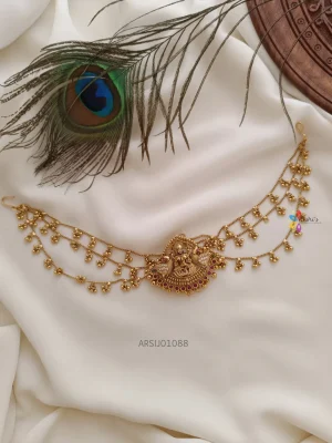 Attractive Temple Hair Brooch with Gold Bead Layer Chain