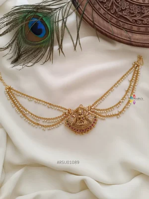 Temple Hair Brooch with Pearl Layer Chain