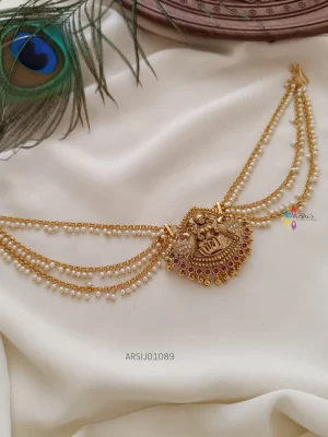 Temple Hair Brooch with Pearl Layer Chain