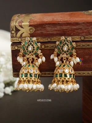 Elegant Green and White Stone Jhumka