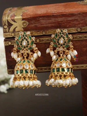 Elegant Green and White Stone Jhumka