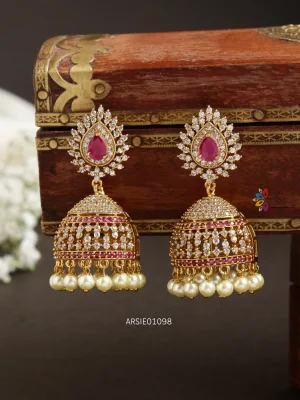 Pretty Red and White Stone Jhumka