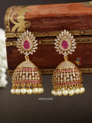 Pretty Red and White Stone Jhumka