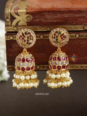 Peacock Design Two Line Pearl Drop Jhumka