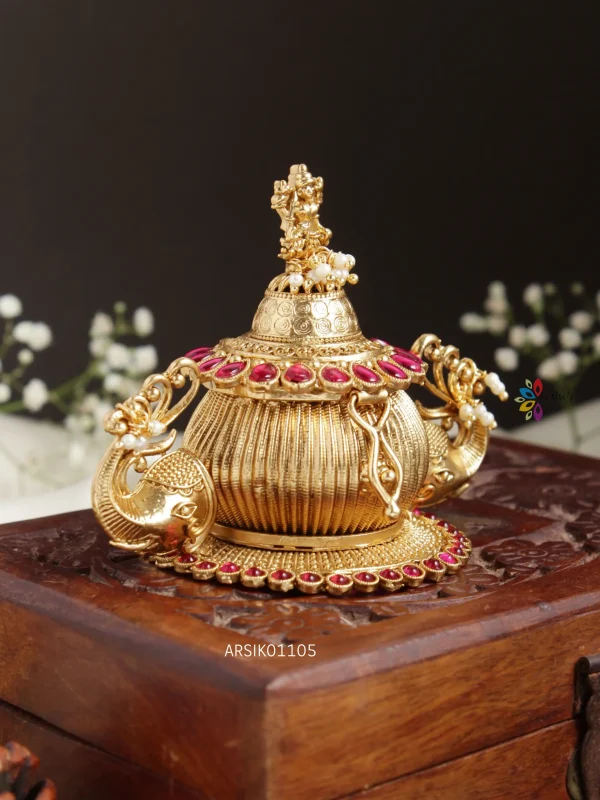 Dual Peacock Lakshmi Kumkum Box