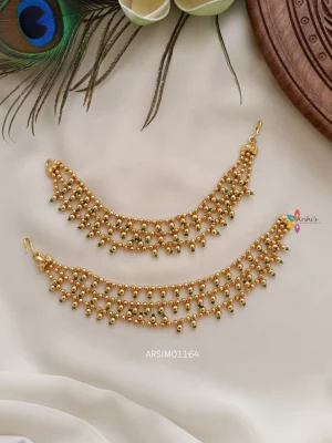 Three Layer Gold with Green Bead Drop Mattal