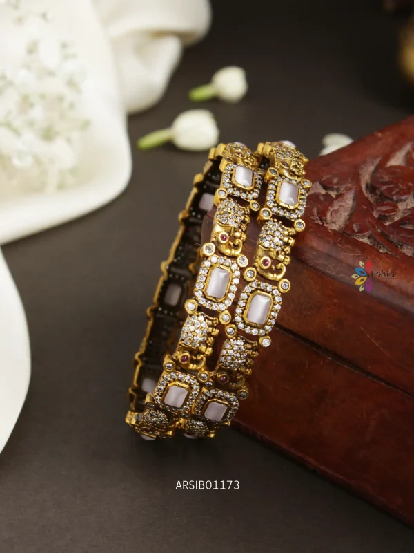 Elephant Design White Stone Bangles