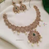 White AD Stone with Emerald Stone Diamond Alike Necklace