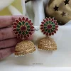 Red and Green Stone Bridal Jhumka