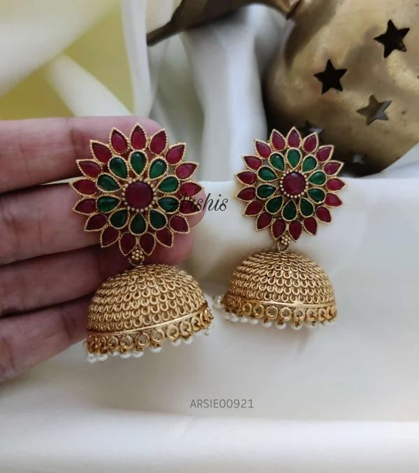 Red and Green Stone Bridal Jhumka