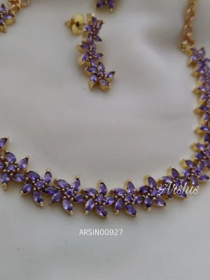 Flower Design Purple Stone Necklace