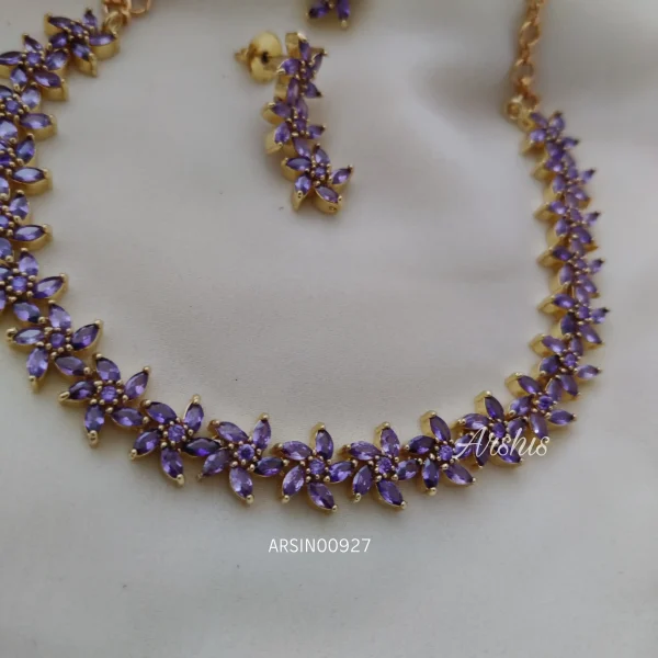 Flower Design Purple Stone Necklace